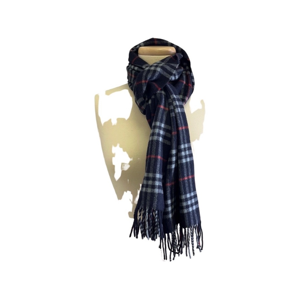 Burberry Dark Blue Nova Check Lambswool Scarf - Picture 4 of 7